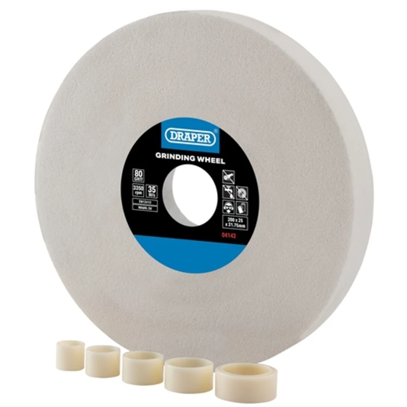 Draper Aluminium Oxide Bench Grinding Wheel, 200 x 25mm, 80G, White
